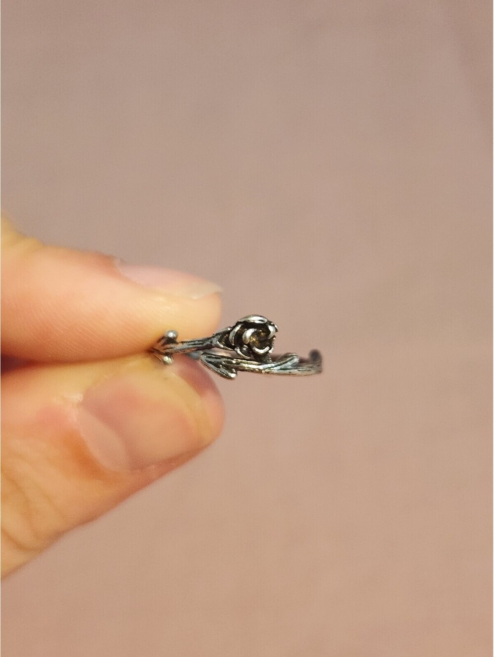 Vintage Silver Tone Branch and Rose Design Ring